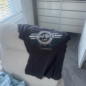 Hard Rock Cafe Dark Grey T-Shirt with Blue Trim